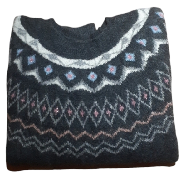 Immigini Women's FairIsle Wool Modal Blend Sweater Gray Made in Italy Size Large - Picture 3 of 5
